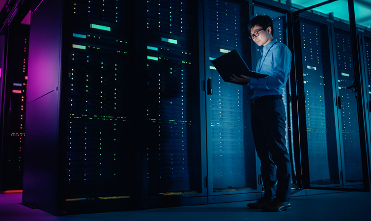 Engineering working in a computer server room